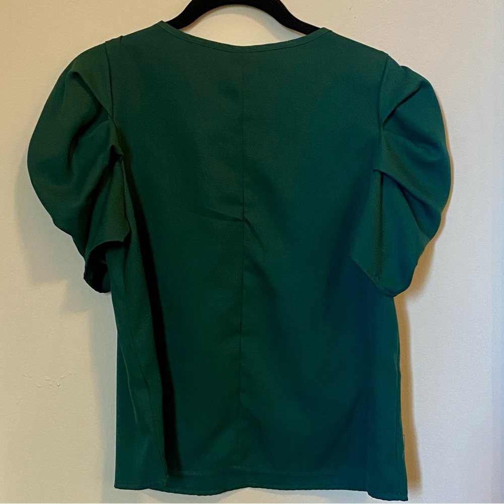 dark green puff shoulder short sleeve Top - Picture 4 of 4
